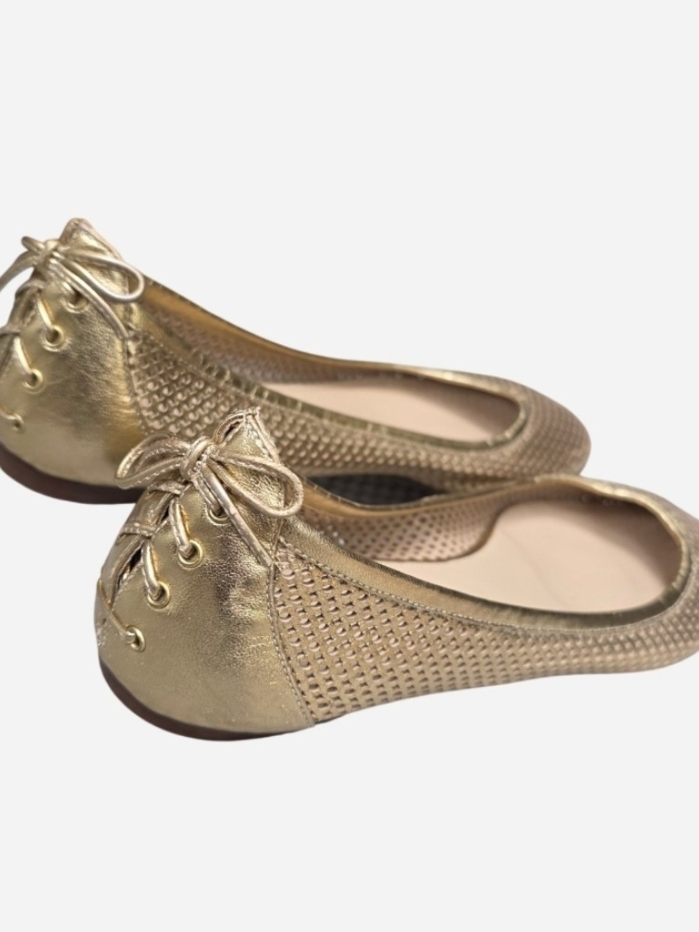 J. Crew Quorra Metallic Gold Leather Perforated Ballet Flats Made In Italy, 8.5 - Picture 5 of 11